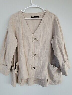 NDA Linen Blend Boxy Jacket Women Size M/L Oversized Lagenlook Coastal Boho